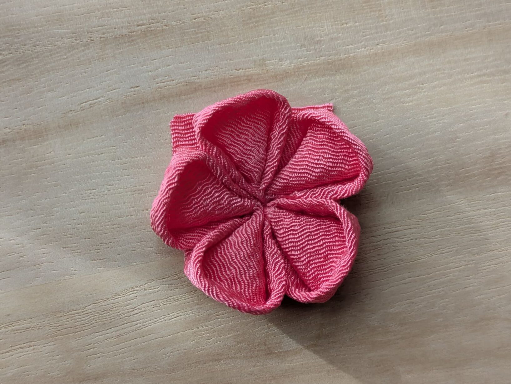 ピンクの花びらを5枚開いたところ